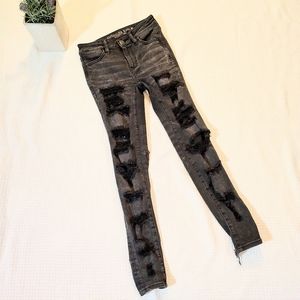 American Eagle Black Ripped Jeans Size 0 Next Level Stretch Hi-rise Jeggings
